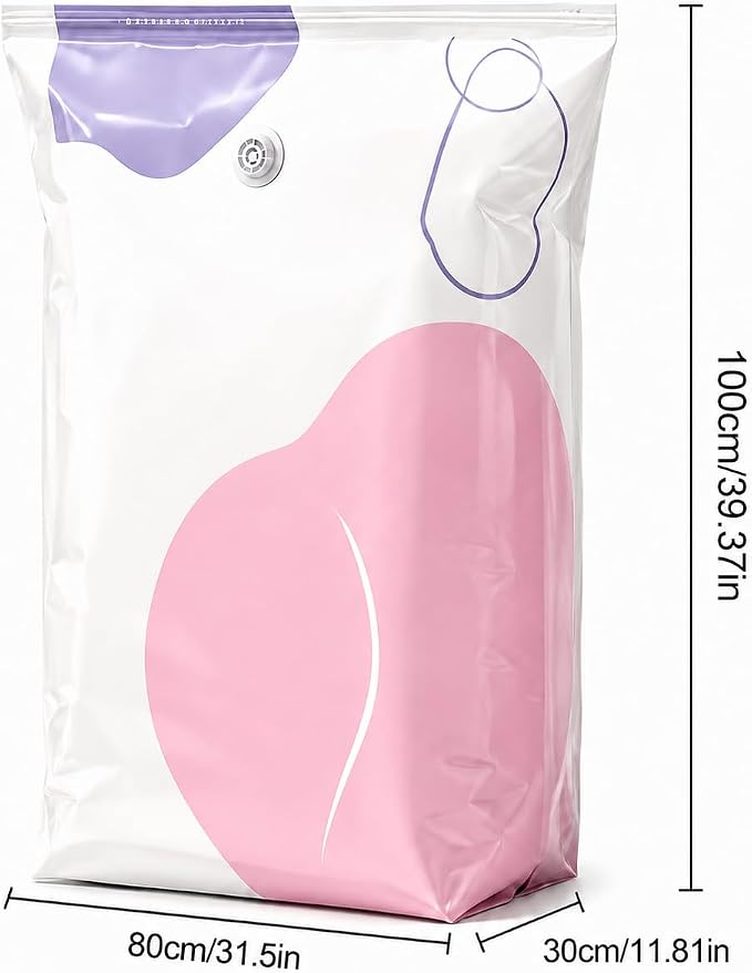 5 Pcs No-Pump Vacuum Storage Bags, Large Cube Compression Space Saver Bags
