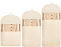 Space Saving Hanging Garment Bag with Self Compression Zipper，Dust Cover Clothes Bags for Down Coat,Dress,Suit，Closet Storage Organizer for Home Travel Use (Beige, M+L+XL)