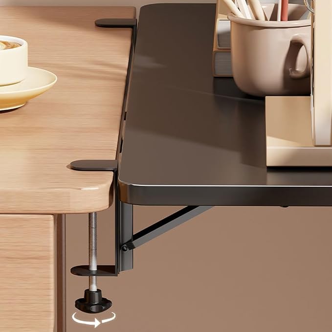 Desk Extender Tray, Punch-Free Clamp on 90° Foldable Keyboard Drawer Tray, Table Mount Armrest Shelf, Computer Elbow Arm Support (White, 23.6"*9.8"*0.5"/60cm*25cm*1.2cm)