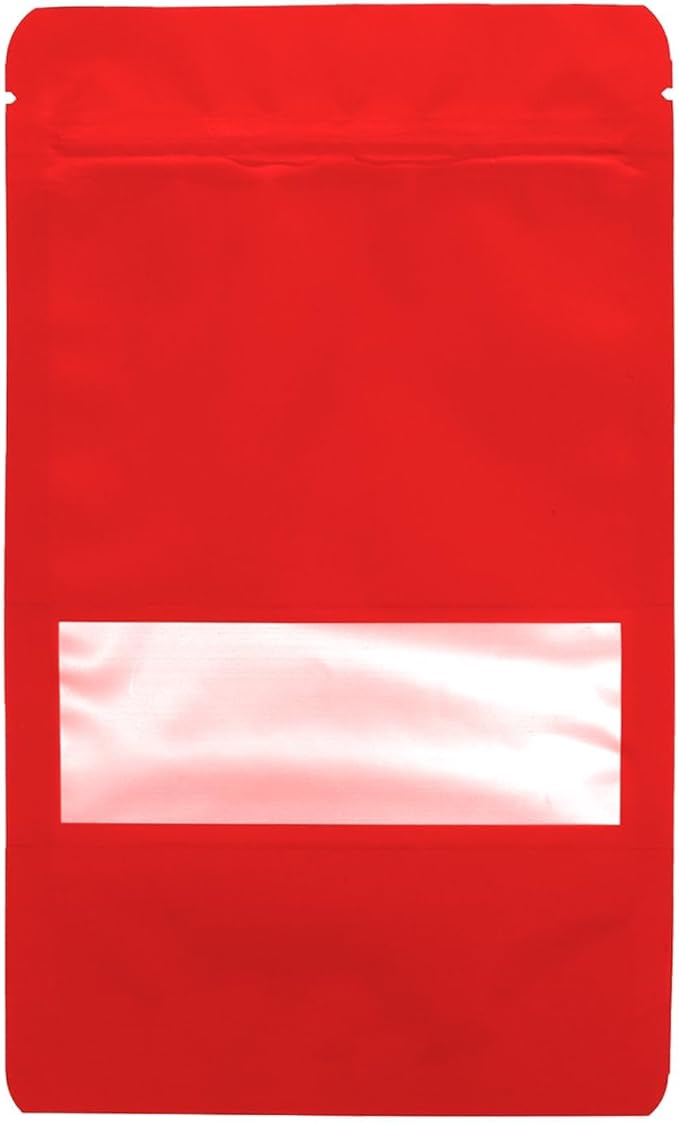 100PCS Foil Pouch Mylar Bags with Clear Window,ULIFESTAR Stand Up Sealable Bags with Tear Notches,Resealable for Food,Party Favors,Gift Packaging and Small Business(12 * 20cm/4.72 * 7.87",Red)