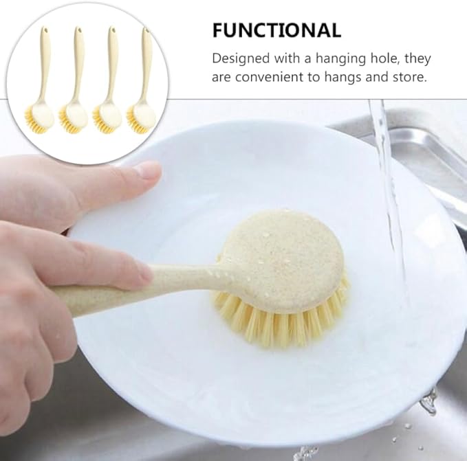 Uonlytech Kitchen Dish Scrubber Brush Long Handle Durable Pan and Sink Cleaner with Hanging Hole Multipurpose Lightweight Stove Cleaning Tool for Home