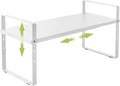 Across-Star Expandable Cabinet Shelf Organizer Rack, Stackable Kitchen Counter Storage Shelves Stand, Adjustable Height Pantry Shelf Spice Rack (White, 1 Pack)