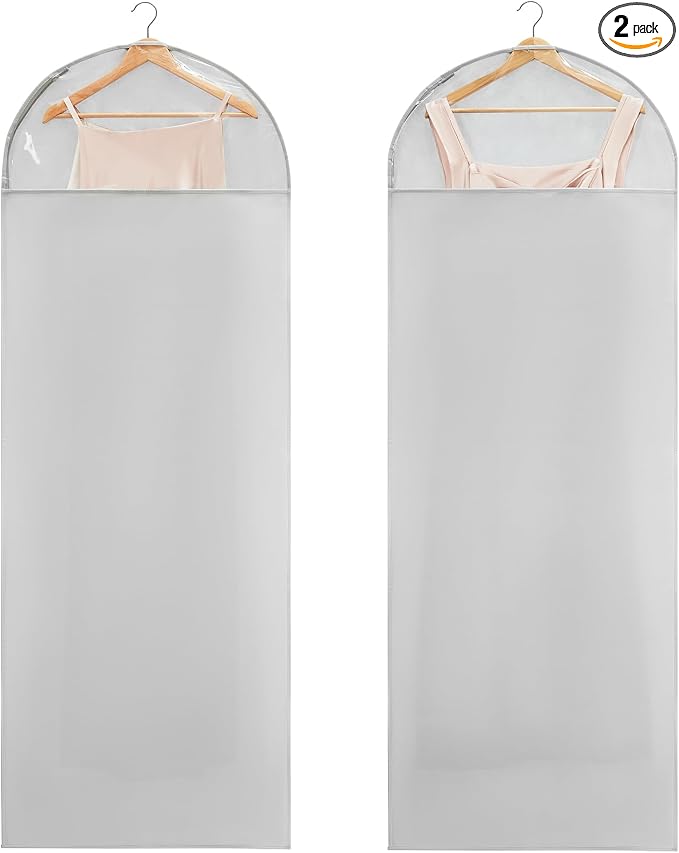 Carbrea 66 Inch Garment Bags for Hanging Clothes - Long Dress Bags for Gowms Closet Wardrobe Storage Travel - 2 Pack