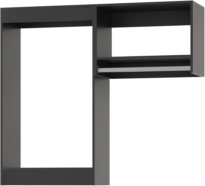 Modular Closet Organizer, 70" Wide with Hanging, Wood Tower Storage for Walk In Closets, Wall Mounted Wardrobe Organizer Kit, Bedroom, Black