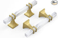 25 Pack 3 Inch White Marble Cabinet Pulls, Gold Cabinet Handles Marble Grain and Gold Pulls, Kitchen Cabinet Handles Square Dresser Drawer Pulls Kitchen Hardware