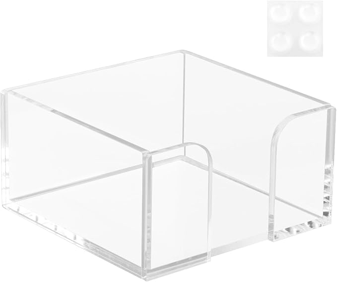 Acrylic Sticky Note Holder,3 x 3 Crystal Clear Acrylic Notepad Holder,Acrylic Sticky Note Dispenser Sticky Notepad Holder for Dorm Room and Office Desk Organizer