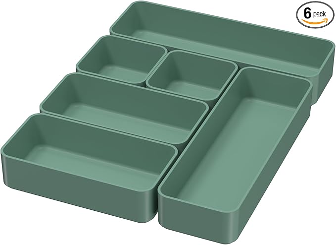 Organizer Drawers, Storage Plastic Desk Bins Stackable Organizers Tray, Bathroom Dividers Small Makeup Bin Clothes Organizing Trays for Containers Vanity Office Cabinet Desktop Compartment, Green