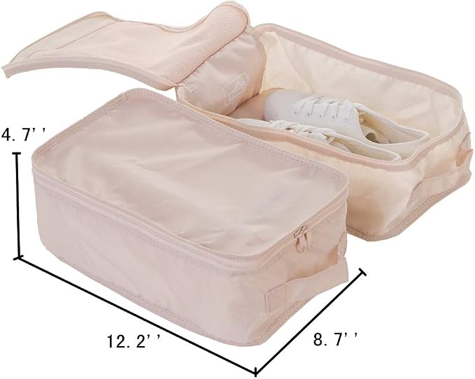 JJ POWER Travel Shoe Bags, Foldable Waterproof Shoe Pouches Organizer - Double Layer (Cream)