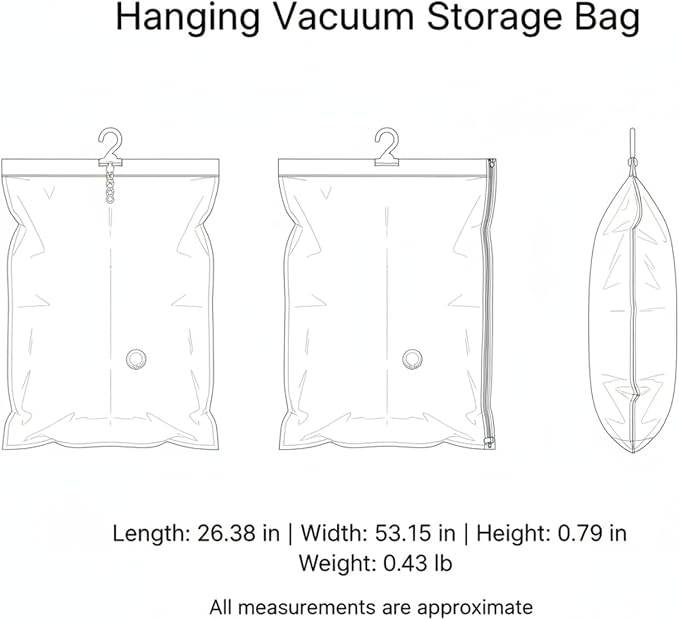Hanging Vacuum Storage Bags for Closet, Clear Compression Garment Covers for Coats & Suits, Space Saving Organizer (1 Pack)