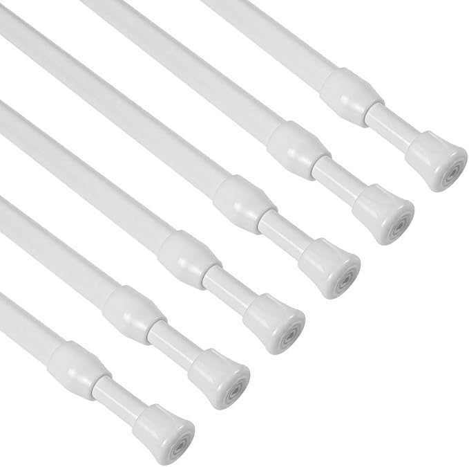 KXLife Tension Curtain Rod No Drill 16-28", Adjustable Spring Rod, 6Pcs | White, Expandable Tension Mounted, Renter Friendly, Non-Slip Ends, for Window, RV, Closet