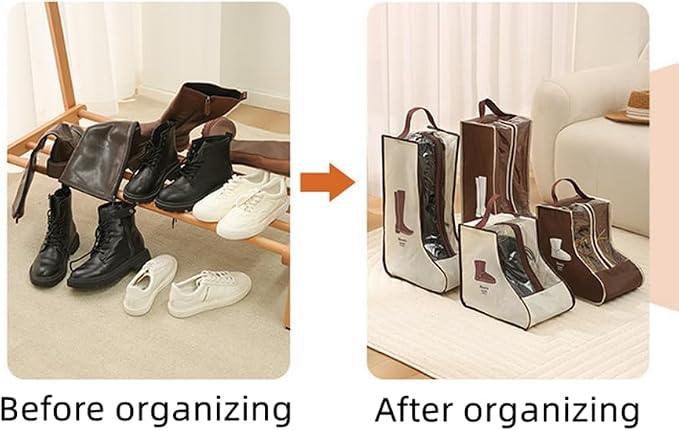 Rikyo 2 Set Brown Shoe Storage,Portable Tall Boots Storage&Protector Bag | Protector Bag,Shoe Dust Bags,Shoe Sleeves for Travel,Clear Window Boots Cover,Shoes Packing Organizers for Adult Sneakers