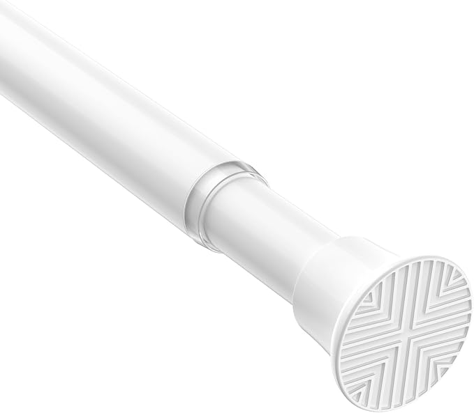 White Small Shower Curtain Rod 16 to 36 Inches Adjustable, 3/4 Inch Diameter Tension Curtain Rods No Drill, Rust-Resistant Tension Rod for Bathroom, 2 Pack