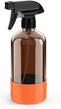 Bontip Amber Glass Spray Bottle with Silicone Sleeve Protection, 16 oz Refillable Spray Bottles for Cleaning Solutions, Plants, Aromatherapy, Facial Hydration (1, Orange, 16 oz)
