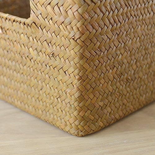 14''x10''x4.7''H Hand-woven hollow handle receive the cane makes up straw basket box bin bin rural wind Wicker Crafts