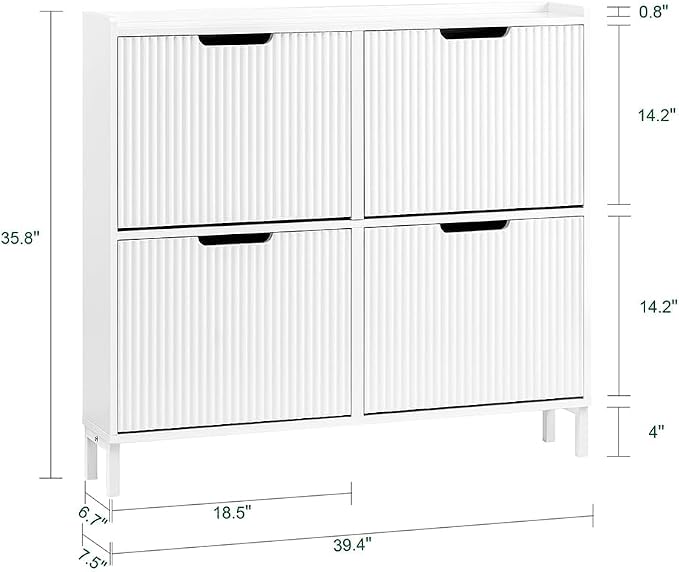 SoBuy Shoe Storage Cabinet for Entryway, Freestanding Shoe Organizer Cabinet, Narrow Slim Hidden Shoe Rack, FSR170 (White, 4-Drawers)