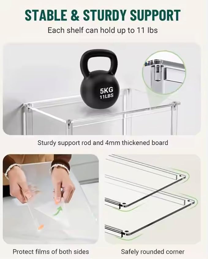 Acrylic Shelf Organizer Set of 2 Stackable Cabinet & Countertop riser for Kitchen, Pantry, Bathroom & Vanity Storage - Minimal, Space-Saving Design