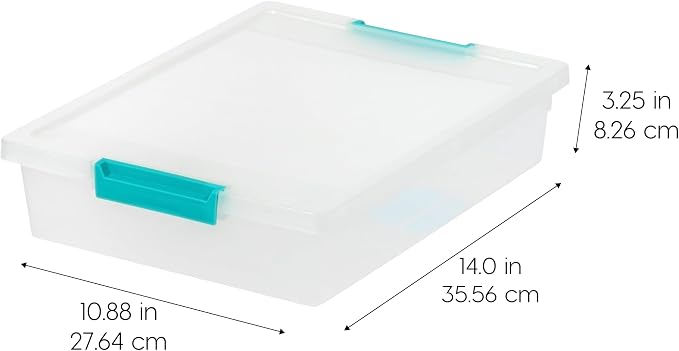 IRIS USA 6 Qt. Craft Storage Bins with Lids, 3-Pack, |Made in USA|, Clip Box, Small Plastic Sensory Bin Tote Organizer Containers for Art Supplies, Paper, & Office, Stackable - Clear/Seafoam Blue