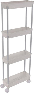 Sooyee 4 Tier Slim Storage Cart Mobile Shelving Unit Organizer Slide Out Storage Rolling Utility Cart Tower Rack for Kitchen Bathroom Laundry Narrow Places, Plastic & Stainless Steel, White