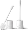2 Pack Toilet Brush and Holder Set, Toilet Bowl Brush with Non-Slip Handle for Deep Cleaning, Nylon Bristles, Bathroom Accessories White