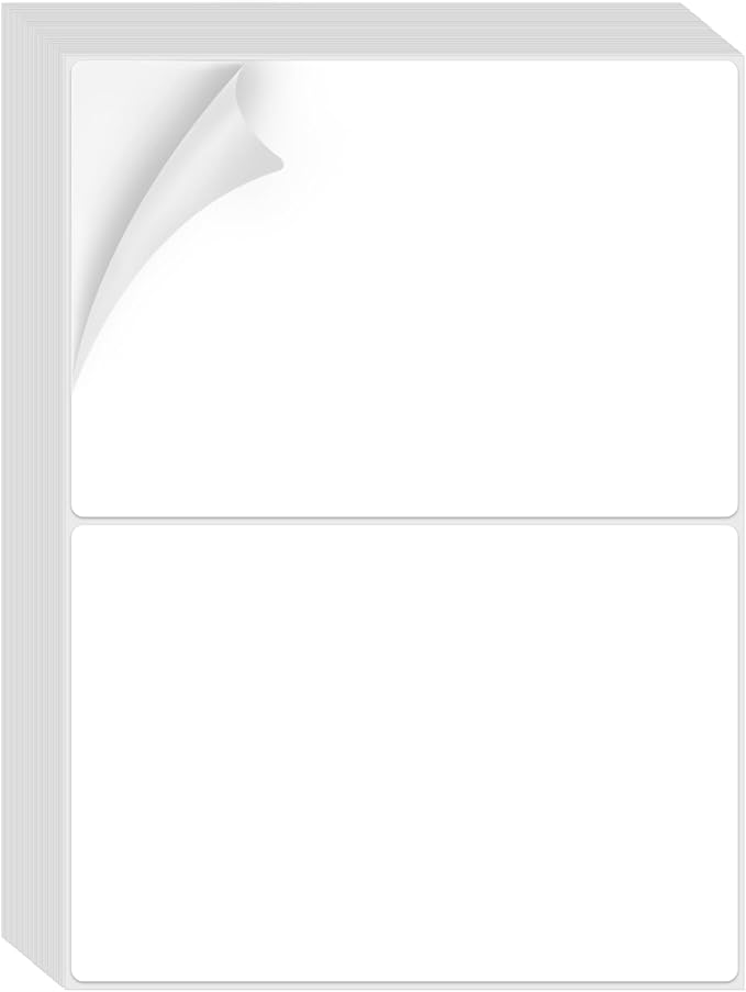 Round Corner Half Sheet 8.5" x5.5" Mailing Labels Matte Blank White Self Adhesive Shipping Labels for Laser and Ink Jet Printers 200 Label (100 Sheets)