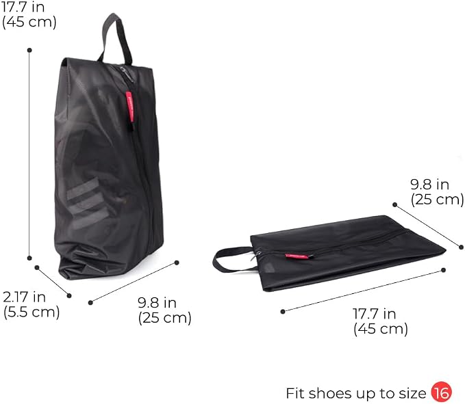 pack all Plus-Sized Shoe Bag for Travel, Water-Resistant Shoe Pouch for Gym, Odor-Resistant Soccer Cleats Bag for Sport (Black, 2-Pack)