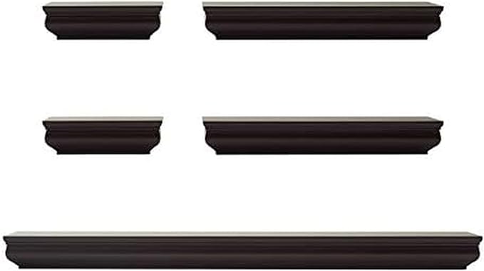 MELANNCO Floating Molding Shelves for Bedroom, Living Room, Bathroom, Kitchen, Nursery, Set of 5, Espresso
