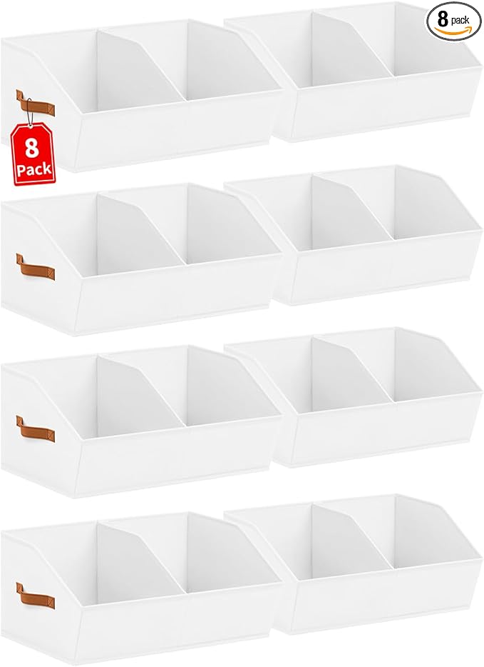 Homsorout Closet Organizers and Storage Bins - 8 Pack Collapsible Divided Trapezoidal Cube Storage Bins Baskets with Orange Handle for Organizing Clothes Blankets, Toys, Books, Towels(White)