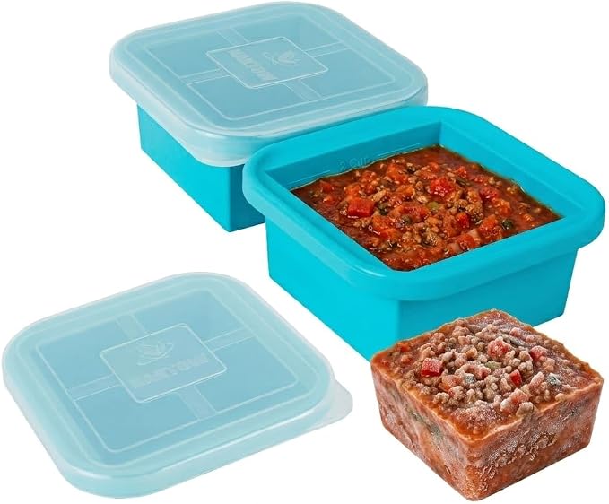 2 Cup Silicone Freezer Tray with Lid, 2 Pack Large Portion Food Freezing Containers for Soup, Broth, Chili, Sauce & Meal Prep, Steel Reinforced Rim, Easy Release, BPA Free, Dishwasher Safe