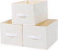 LayerSpace 3 Pack Fabric Storage Bins for Shelves | 16.25x12x10in Closet | Collapsible Bins for Organization | Linen Clothes Storage Bins | White & Ivory