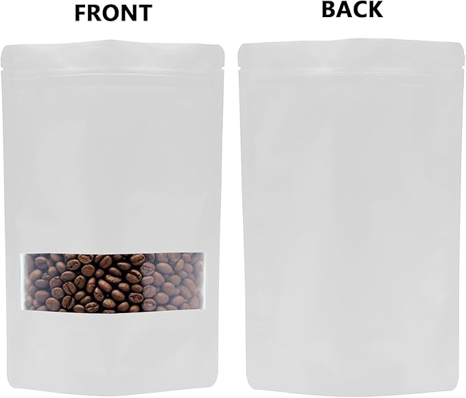 100PCS Foil Pouch Mylar Bags with Clear Window,ULIFESTAR Stand Up Sealable Bags with Tear Notches,Resealable for Food,Party Favors,Gift Packaging and Small Business(12 * 20cm/4.72 * 7.87",White)