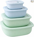 Set of 4 BPA-Free Square Food Storage Containers Assorted Sizes, Microwave & Freezer Safe Nesting Design for Leftovers Meal Prep Fridge Organization Dry Grains (Mint Green -Blue)