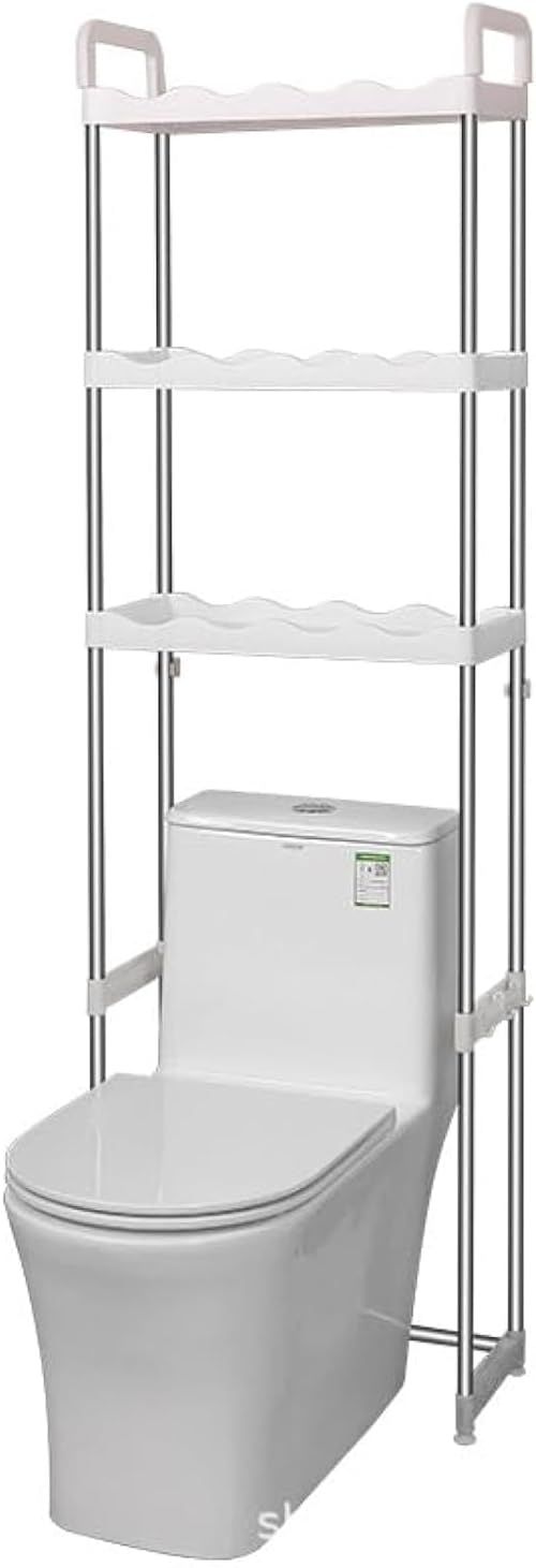 SIDIANBAN 3-Tier Over The Toilet Storage Shelf, Freestanding Bathroom Space Saver Organizer with 3 Hooks, Multipurpose Above Toilet Rack for Bathroom, Restroom, Laundry (3-Tier)
