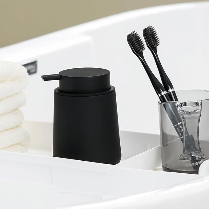 YAUKPH Matte Black Liquid Hand Soap Dispenser Plastic 11 oz - Modern Minimalist Style for Bathroom & Kitchen Countertop Refillable