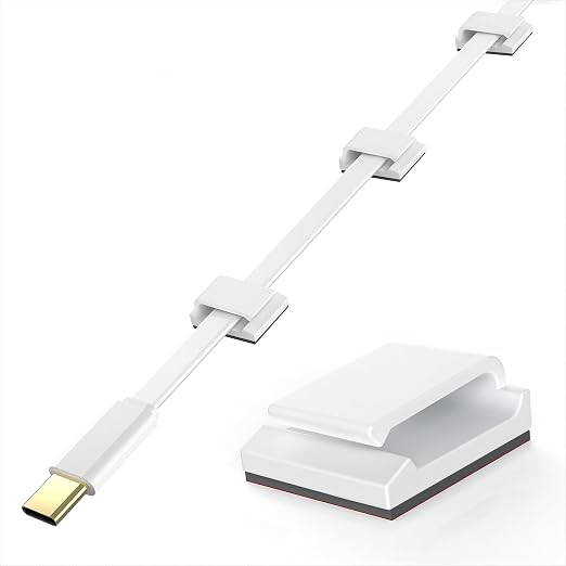 AGPTEK Ethernet Cable Clips, 60 PCS Adhesive Wire Clips, Flat Cord Clips Small Cable Holder Management for Home Wall Flat Ethernet Network Cord Organizer, Decoration Fairy Light Sticky Hooks, White