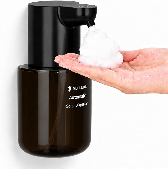 Automatic Foaming Hand Soap Dispenser - 13.5oz modunful M2 DA1501 Black | Wall Mount Countertop, Type-C Rechargeable, Transport Boby, Touchless, Delicate Foam