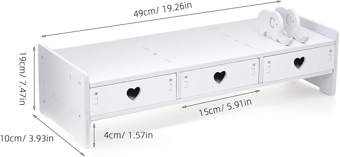Computer Monitor Riser with Drawer Keyboard Storage Rack for Desk Organization Desk Shelf Organizer for Laptop 19.29 X 7.48 X 3.93 in White Wood-Composite