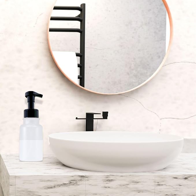 14 oz Plastic Foaming Soap Bottle Dispenser (Clear/Black) | frosted clear, matte finish, for foam soap, wide opening, easy refills, thick plastic