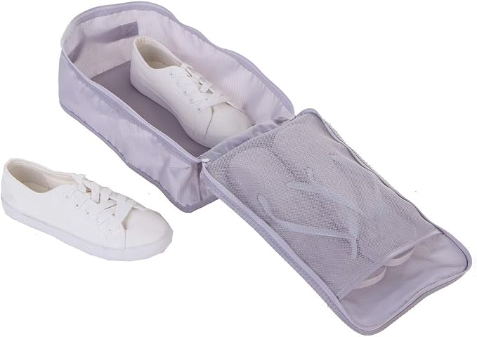 JJ POWER Travel Shoe Bags, Foldable Waterproof Shoe Puches Organizer-Double Layer (2 Grey Shoe Bags)
