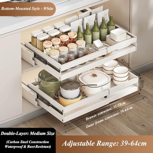 2 Pack Pull-Out Cabinet Organizer, Expandable Sliding Basket - Multi-Purpose Storage Solution for Kitchen, Pantry, Bathroom, Bedroom, Garage, Easy Access Shelf