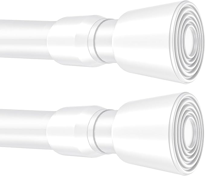 2 Pack White Tension Rods, 53"-98" Adjustable Shower Curtain Rods, Heavy Duty No Drilling Rod, 11lbs Max Load, 1.2" End Cap, 19/22mm Tube, Metal, for Bathroom, Window, Bedroom, Doorway, Closet