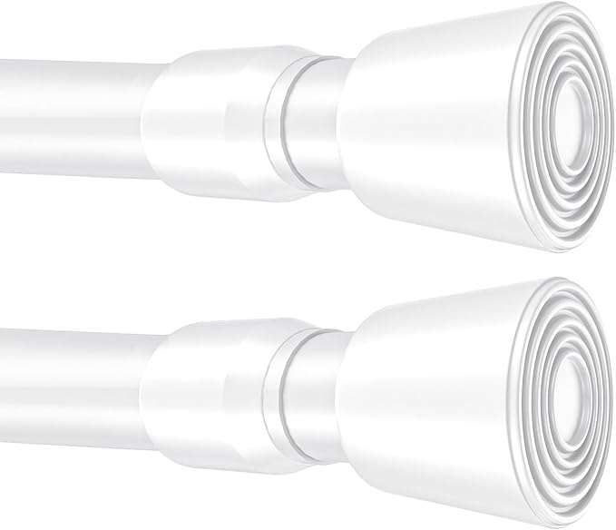 2 Pack White Tension Rods, 41"-75" Adjustable Shower Curtain Rods, Heavy Duty No Drilling Rod, 11lbs Max Load, 1.2" End Cap, 19/22mm Tube, Metal, for Bathroom, Window, Bedroom, Doorway, Closet