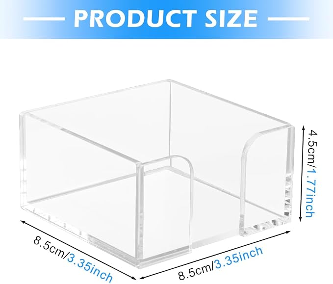 Acrylic Sticky Note Holder,3 x 3 Crystal Clear Acrylic Notepad Holder,Acrylic Sticky Note Dispenser Sticky Notepad Holder for Dorm Room and Office Desk Organizer
