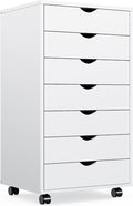 OLIXIS 7 Drawer File Cabinet on Wheels, Printer Stand | Fits Under Desks, Wood Storage Organization Holds Printer, Office Supplies, Not For Hanging Files, For Home Office Use White