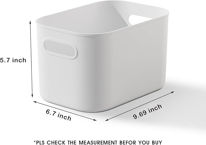 ORGIDOL 10 Pack White Plastic Storage Bins, Storage Container for Organizing, Storage Boxes with Handle for Shelves, Cute Organizer Bins for Craft, Snacks, Pantry, Cabinet, 9.69x6.7x5.7 inch