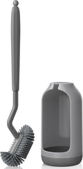 HAMITOR Toilet Bowl Brush Holder Set: Deep Cleaning Silicone Toilet Cleaner Scrubber Under Rim with Curved Bristle for Bathroom Dead Corner Clean - Modern Rv Toilet Decorative Accessories - Gray