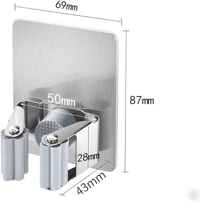HANZE 2 Pack Stainless Steel Mop Broom Holder Organizer, Self Adhesive Wall Mounted Mop Organizer Storage Rack Clip for Kitchen Bathroom and Garage (Rectangle, Large)