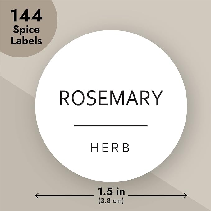 Talented Kitchen Round Spice Jar Labels - Water-Resistant Removable Vinyl Lid Stickers - Spice Rack & Seasoning Bottle Labels - Pantry Organization - Pack of 144, 1.5"