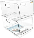 Isaac Jacobs 2-Piece (11.9" x 8.6" x 6.1") Large Deep Stackable Clear Storage Bins w/Open Front, Versatile Use, Set of 2, Desk, Office, Bathroom, Bedroom, Closet