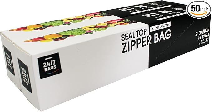 Jumbo 2 Gallon Storage Bags, Strong Double Zipper Seal, 50 Count, 2.5 Mil Thick, Microwave-Safe, BPA-Free, Drawer Friendly, 2 Box of 25