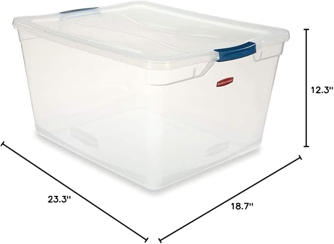 Rubbermaid Clever Store Latching Storage Tote Container, Clear, 71-quart (FG3Q3200CLMCB)